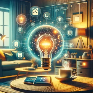 DALL·E 2024 03 02 20.31.01 Create an abstract image that encapsulates the concept of a smart home highlighting the convenience and energy efficiency of using smart plugs. The i 1