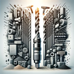 DALL·E 2024 03 05 06.32.56 Create an image of a versatile and efficient Stonego masonry drill bit set against a background that suggests a variety of materials it can be used on 1 1