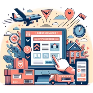 DALL·E 2024 03 06 19.03.05 Een illustratieve afbeelding die het belang van het nauwkeurig invullen van adresgegevens bij het plaatsen van een online bestelling benadrukt. De afb 1