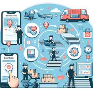 DALL·E 2024 03 06 22.10.18 Een informatieve illustratie die de stappen visualiseert die men moet ondernemen wanneer een bestelling op AliExpress verdwijnt. De afbeelding toont s 1