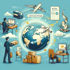 DALL·E 2024 03 07 08.05.30 Create an illustration that depicts the process of returning a package to AliExpress emphasizing the direct communication with the seller and the jou 1