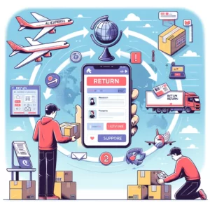 DALL·E 2024 03 07 10.50.32 Create an illustration that visually explains the process of returning an item purchased from AliExpress focusing on the importance of direct communi 1