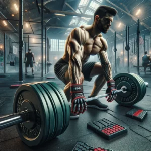 DALL·E 2024 03 10 06.42.32 Enhance your gym experience with SKDK Weight Lifting Grip Pads. Designed for the serious athlete these grip pads provide unparalleled protection for 1