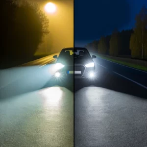 DALL·E 2024 03 10 08.34.28 Create an image that represents the concept of upgrading car headlights to H15 LED for improved visibility and safety. The image should visually depic 1