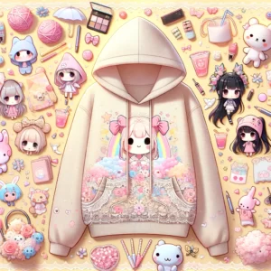 DALL·E 2024 03 11 08.41.31 Create an image that visually represents the concept of cozy and stylish hoodies with a kawaii and Harajuku fashion theme featuring elements such as 1