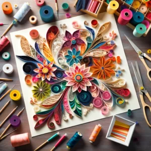 DALL·E 2024 03 12 07.37.28 Create an image showcasing a vibrant and intricate paper quilling art piece featuring a variety of colors and patterns made from JUYA Paper Quilling 1