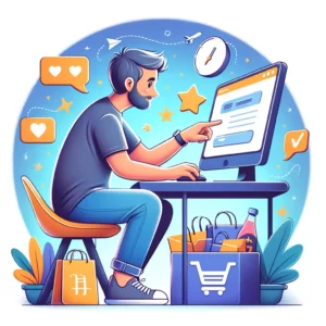DALL·E 2024 03 16 16.59.14 Een illustratie die een persoon toont die aandachtig zijn verzendadres controleert op een computer voordat hij zijn bestelling plaatst op AliExpress 1