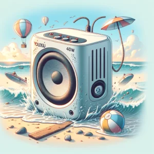 DALL·E 2024 03 18 05.02.52 Een illustratie van de YOUXIU 40W draagbare Bluetooth speaker. Het ontwerp moet de speaker tonen met een krachtige uitstraling waterdicht met IPX7 ma 1