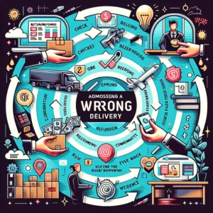 DALL·E 2024 03 19 19.57.39 Create an image that visually represents the process of addressing a wrong delivery on AliExpress highlighting steps like checking the order communi 1