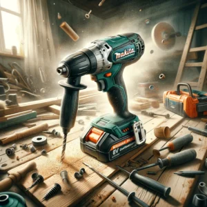 DALL·E 2024 03 24 06.48.02 Een illustratie die de Makita DTW700 18V Borstelloze Slagmoersleutel toont in actie gebruikt voor een doe het zelf project of renovatie. De afbeeldin 1