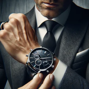 DALL·E 2024 03 24 07.24.08 Een verfijnde en stijlvolle afbeelding die een luxe quartz herenhorloge van PAGANI DESIGN toont perfect passend bij de moderne man. Het horloge moet 1