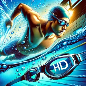DALL·E 2024 03 26 08.07.41 Create a vivid and detailed illustration showing a person using the Wiggogo HD Swimming Goggles in a vibrant and dynamic swimming environment highlig 1