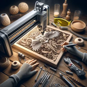 DALL·E 2024 03 27 07.02.06 Create an engaging and detailed illustration showcasing the innovative and versatile features of the ORTUR Laser Master 3 a cutting edge laser engrav 1