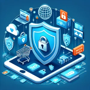 DALL·E 2024 03 30 11.52.19 Visualize an image that illustrates the role of NordVPN in enhancing online safety while shopping on AliExpress. The image should depict a secure shop 1