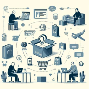 DALL·E 2024 04 02 04.57.15 Een illustratie die het proces van online winkelen symboliseert met nadruk op het oplossen van problemen zoals retourzendingen. De afbeelding moet ne 1