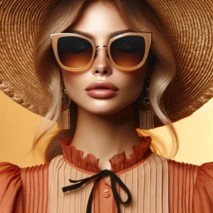 DALL·E 2024 04 02 05.49.13 Een stijlvolle en elegante afbeelding die de trend van oversized zonnebrillen voor dames illustreert. De zonnebril wordt gepresenteerd tegen een helde 1