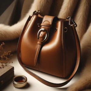 DALL·E 2024 04 02 06.53.42 Een elegante en stijlvolle afbeelding die een luxueuze lederen schoudertas illustreert perfect voor de moderne vrouw. De tas gemaakt van hoogwaardig 1