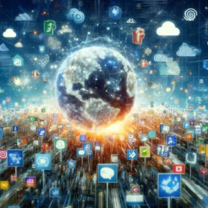 DALL·E 2024 04 06 18.13.42 Create an image that visually represents the concept of generating a vast number of blogs across different languages using the power of AI. The visual 1