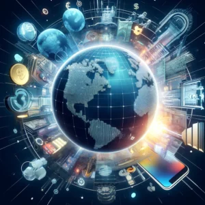DALL·E 2024 04 09 09.04.05 Een stijlvolle en futuristische afbeelding die het concept van digitale bankieren symboliseert gerelateerd aan de innovatieve diensten zoals aangebod 4