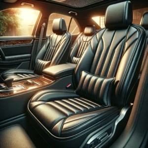 DALL·E 2024 04 10 06.30.08 Imagine a luxurious and comfortable car interior featuring elegant double stitched faux leather seat cushions in black. These premium car seat cushio 1