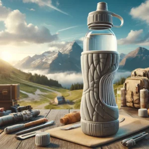 DALL·E 2024 04 12 06.24.54 Visualize a versatile and collapsible water bottle designed for outdoor sports hiking and travel. This innovative bottle can be easily folded to fit 1