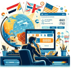 DALL·E 2024 04 16 05.14.39 A detailed and colorful illustration of a person in an office environment making a phone call to a Dutch 0800 number from abroad. The scene includes 17