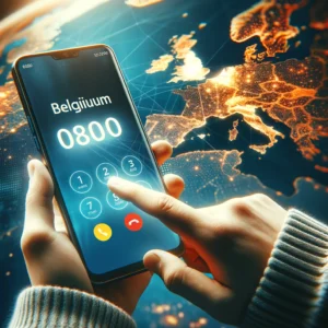DALL·E 2024 04 16 05.28.34 A person in Belgium using a smartphone to call an 0800 number in the Netherlands showing the screen of the phone with the dial pad open and a map of 15