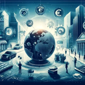 DALL·E 2024 04 16 07.09.15 A conceptual illustration showing various financial activities like currency exchange online banking and global money transfer featuring a sleek m 7