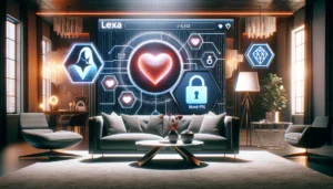 DALL·E 2024 04 17 07.58.21 A sophisticated and modern digital lifestyle scene combining elements of online dating and cybersecurity. The image should show a sleek high tech en 4