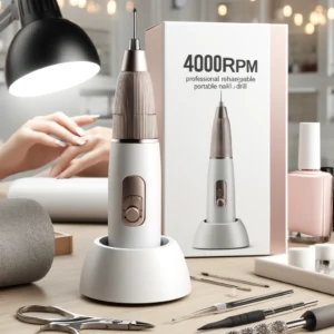 DALL·E 2024 04 27 08.16.29 A sleek and professional image showing the 40000 RPM Professional Rechargeable Portable Nail Drill in action. The scene should depict a well organized 1