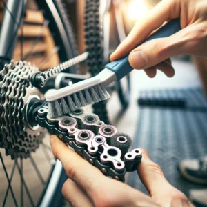 DALL·E 2024 04 28 07.44.39 A practical and clear depiction of the Chain Cleaner Cleaning Tool Set in use. The image should show the tool being applied to a bicycle chain possib 1