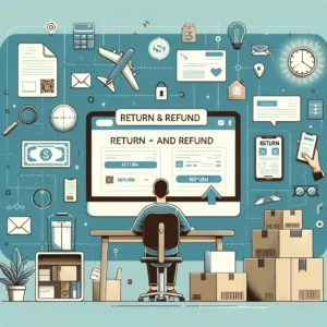 DALL·E 2024 04 28 21.50.50 A digital illustration showing a simplified and clear overview of the return and refund process on an online shopping platform like AliExpress. The im 1