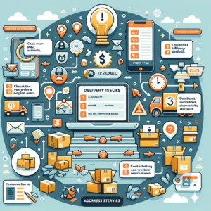 DALL·E 2024 04 30 06.39.0223 A visually engaging infographic explaining the process of addressing delivery issues with online orders specifically for an e commerce setting like A 1