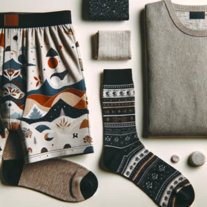 DALL·E 2024 04 30 17.09.12 A stylish and comfortable image showcasing a pair of boxershorts and socks from OnThatAss. The image should depict the products laid out neatly on a c 13