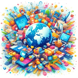 DALL·E 2024 05 01 09.15.17 A vibrant and engaging image illustrating online shopping on AliExpress. The image should depict a diverse array of products such as electronics clot 1