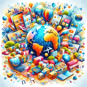 DALL·E 2024 05 01 09.22.30 A vibrant and engaging image illustrating online shopping on AliExpress. The image should depict a diverse array of products such as electronics clot 1