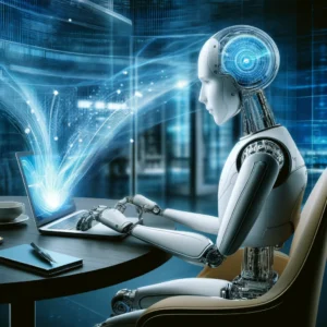 DALL·E 2024 05 02 04.01.38 A conceptual digital artwork representing the integration of artificial intelligence in modern blogging practices. The image should feature a humanoid 1