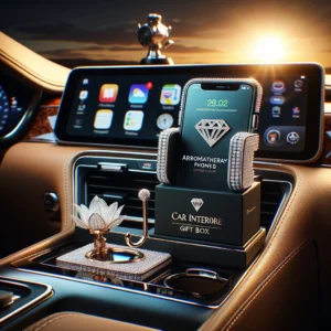 DALL·E 2024 05 03 06.42.14 A luxurious and stylish car interior enhanced with the KJOY Diamond Car Interior Gift Box items. The scene should depict a car dashboard featuring the 1