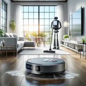 DALL·E 2024 05 03 06.53.06 A modern and efficient home scene showing the Liectroux YW610 Window Cleaning Robot in action on a large glass window. The robot should appear sleek a 1