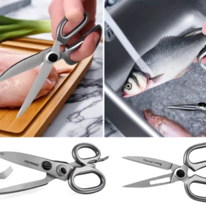 DALL·E 2024 05 03 06.57.29 A detailed and functional image showing the Premium Fishing Cutting Scissors in use cutting through fish and poultry. The scene should highlight the 1