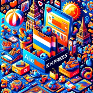 DALL·E 2024 05 03 07.20.10 A vibrant and engaging promotional image for AliExpress showcasing a variety of products such as electronics clothing and home goods. The image sho 1