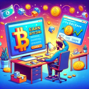DALL·E 2024 05 03 08.14.58 A vibrant and engaging digital artwork for a blog about earning free Bitcoin and converting it to cash. The image features a person sitting at a compu 8