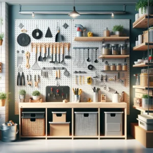 DALL·E 2024 05 04 07.16.13 A visually appealing digital illustration for a blog about DIY Pegboard Accessories from AliExpress. The image should depict a neatly organized garage 1