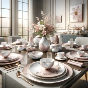 DALL·E 2024 05 04 07.24.47 A digital illustration for a blog about the MALACASA Flora 30 Piece Porcelain Dinnerware Set from AliExpress. The image should showcase a beautifully 1