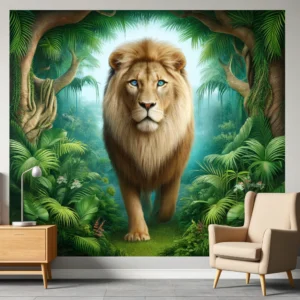 DALL·E 2024 05 04 09.38.12 A visually striking digital illustration for a blog about 3D Stereo HD Wildlife Lion photo wallpaper. The image should depict a realistic and vivid sc 1
