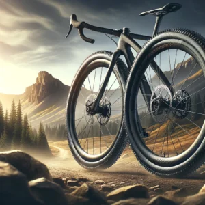 DALL·E 2024 05 04 10.52.35 A digital illustration for a blog about the ELITEWHEELS ENT GRAVEL Carbon Wheelset. The image should depict a high performance gravel bike equipped wi 1