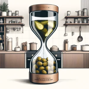 DALL·E 2024 05 04 11.33.25 A digital illustration for a blog about the Home Kitchen Pickles Store Jar. The image should depict this unique hourglass shaped jar being used in a m 1