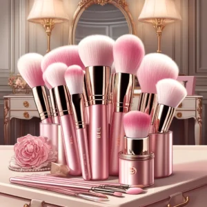 DALL·E 2024 05 04 11.41.21 A digital illustration for a blog about BEILI Pink Makeup Brushes. The image should showcase a luxurious set of pink makeup brushes artistically arran 1
