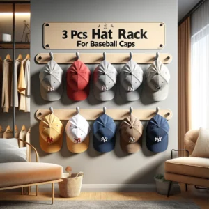 DALL·E 2024 05 06 05.52.56 A neatly organized interior scene showing the 3 PCS Hat Rack for Baseball Caps mounted on a wall. The rack should display a variety of baseball caps n 1