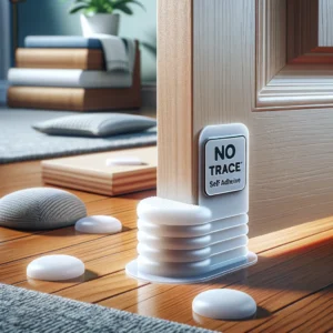 DALL·E 2024 05 06 06.38.13 A close up image showing the application of the No Trace Self Adhesive Buffer Pads on various household surfaces. The scene should include a door with 1